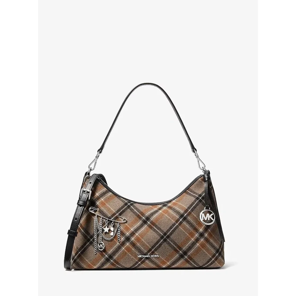 Michael Kors Sammy Plaid Medium Convertible Shoulder Bag Black Multi 35F6S8SL8U